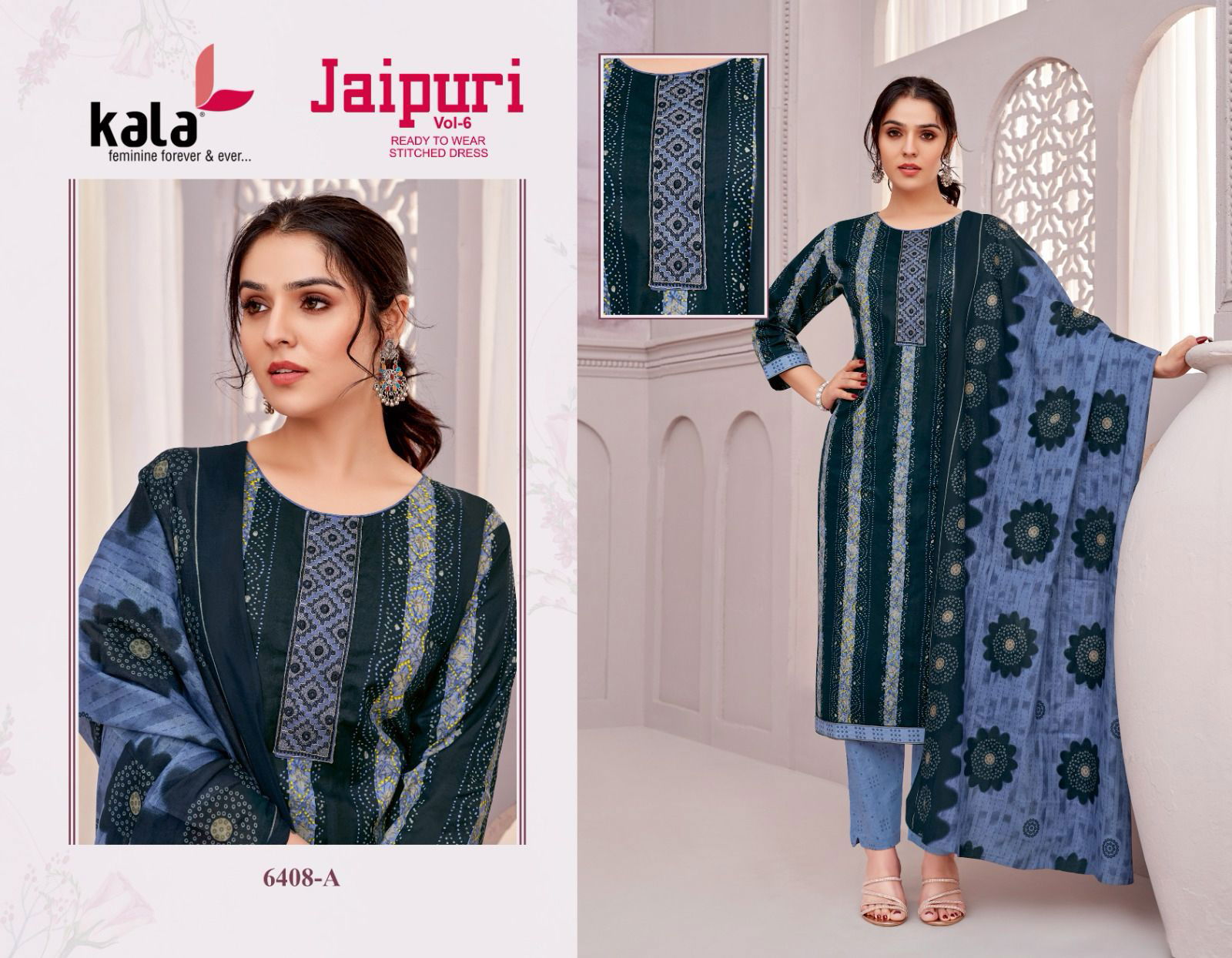 Jaipuri Vol 6 By Kala Cotton Printed Kurti With Bottom Dupatta Exporters In India